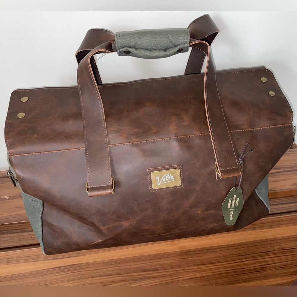 Brown Leather Travel Duffel Bag